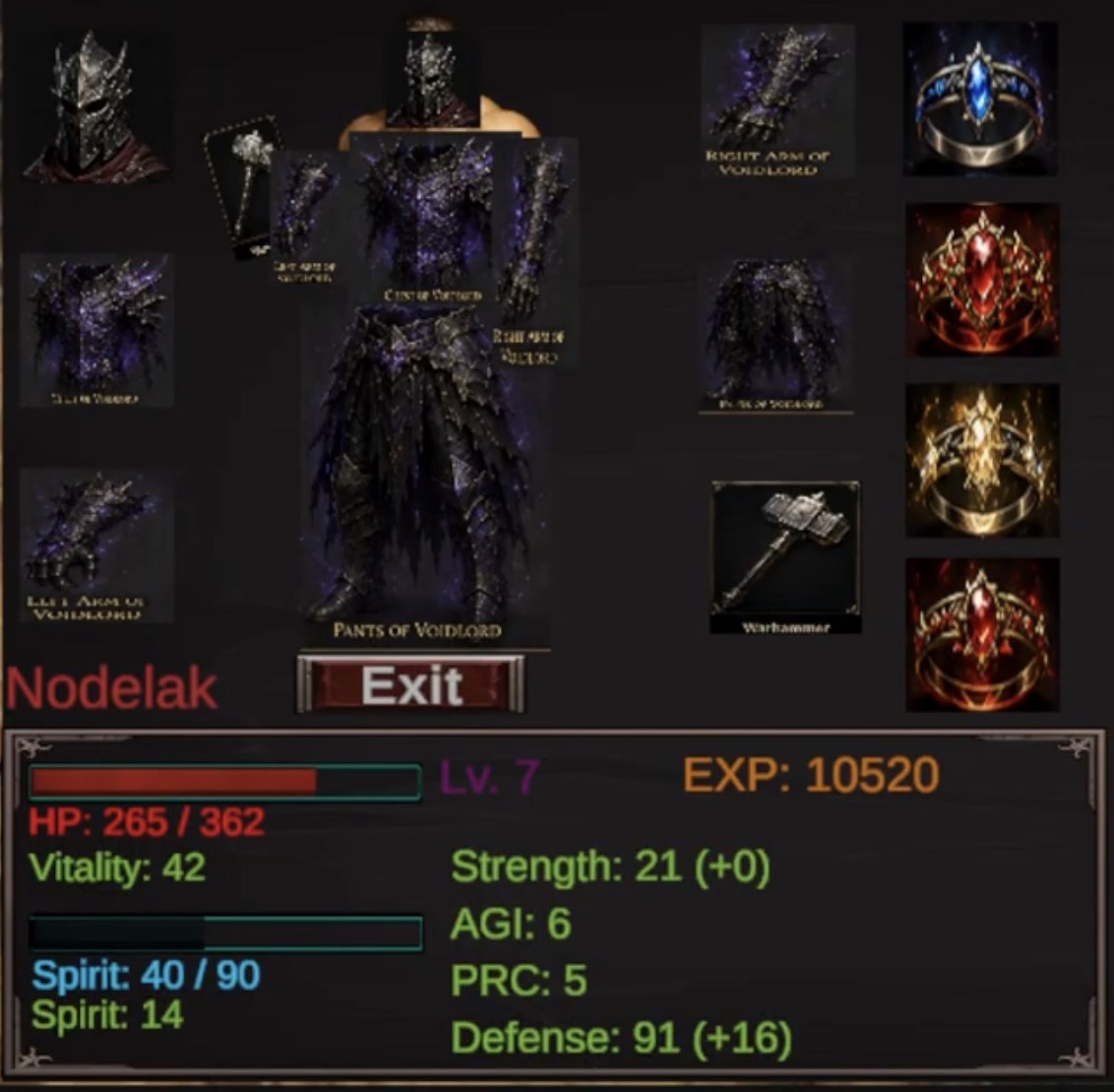 Equipment Menu